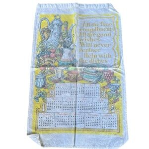 Vintage 1984 Linen Tea Towel Calendar Help With The Dishes